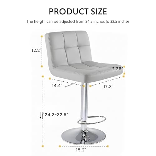 Image of HealSmart Bar Stools Set of 2, 24 inch Counter Height Stools, Modern Upholstered Kitchen Island Chairs with Sturdy Metal Base, PU Leather Saddle Seat Barstools, Grey