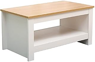 HOMEMADE Design Rectangular Simple Coffee Table Wooden Side Table Tea Table with Lower Storage Shelf for Living Room,Office,White, W85XD47XH42CM