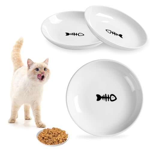 3 Peças Alimentador para gatos, gatos de cerâmica, cerâmica tigela de gato, prato comida gato plano, tigelas para gatos, comedor de cão gato, tigela plana para gatos, para gatos pequenos e cães