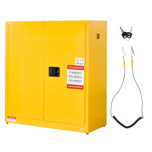 VEVOR Flammable Cabinet 18" x 43" x 46", 29 Gallon Flammable Storage Cabinet with Adjustable Shelf, Cold-Rolled and Galvanized Steel Fire Cabinets, for Commercial Industrial Home Use, Yellow