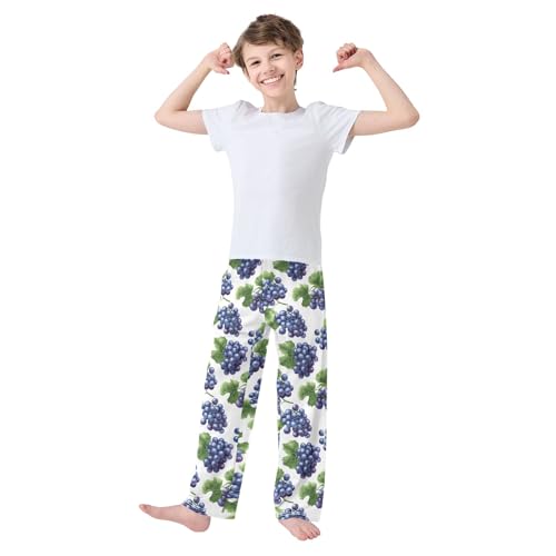 Grape Leaves Pattern Pajama Pants Lounge Sleep Pants Elastic Waist Long Pajama Bottoms with Pockets for 6-14 Years3