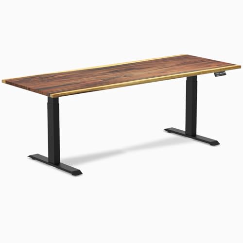 Image of Desky Dual Hardwood Sit Stand Desk - 80x30 Electric Standing Desk - Dual Motor, 3 Stage Adjustable Height Desk - Solid Wood Standing Desk - Whole-Piece Top in Saman Wood