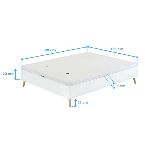 Miniatura 3 de Miroytengo Canapé Alto 135x190 Cm Estilo Nórdico Con Patas Ligeramente Inclinadas Color Blanco Cama Dormitorio