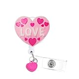 Tian Zhun Valentines Day Badge Reel Retractable 3D Love Heart Badge Reel Holder with Alligator Clip for Nurses Students Teachers Couples Offices