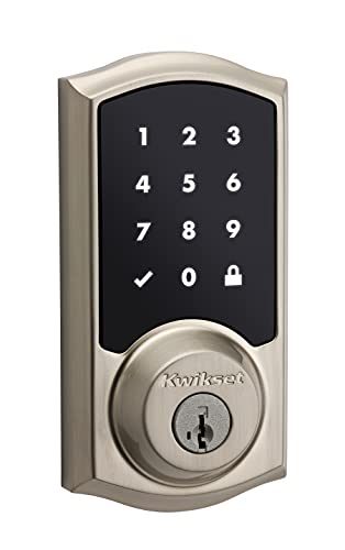 Image of Kwikset 916 Keyless Entry Touchscreen SmartCode Electronic Deadbolt Smart Lock Featuring SmartKey Security and ZigBee 3.0 Technology in Traditional Satin Nickel, Zigbee Hub Sold Separately