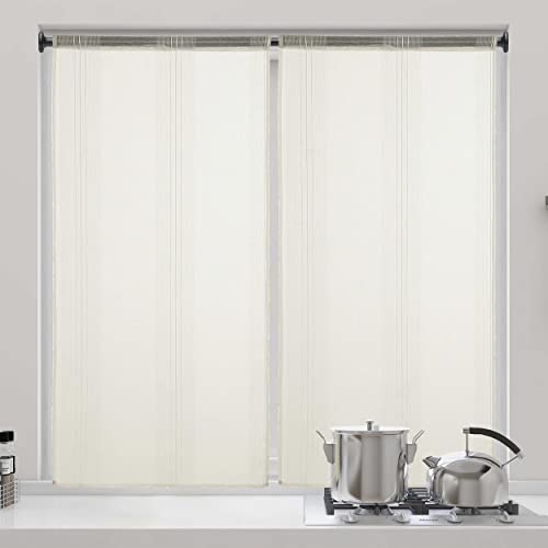 DALINA Textil - Cortina Cocina translúcida 80x160cm, Visillo para Cocina, Comedor, Marco de Puerta 1 Pieza Tejido Gasa Finas Diseño Milrayas 80x160cm Beige