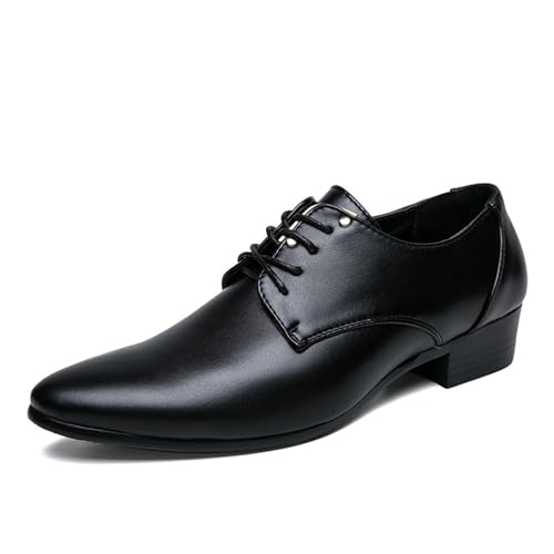 YZABEL Dress Shoes for Men Lace Up Pointed Leather Shoes Genuine Leather Dress Formal Shoes for Men High Heels Genuine Leather Large Size Low Top Formal Suit Shoes