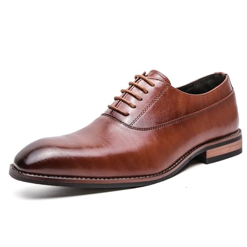 Men’s Business Tuxedo Dress Oxford Shoes, Pointed Toe Lace-up Genuine Leather Comfort Dress Shoes for Wedding Office