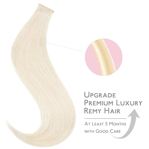 Image of WENNALIFE Invisi Edge Tape in Hair Extensions Human Hair,#1000,22 Inch | 22 Inch 50g 20pcs (Invisi Edge & Classic) White Blonde Invisi Remy Hair Natural Seamless Injected Tape Ins