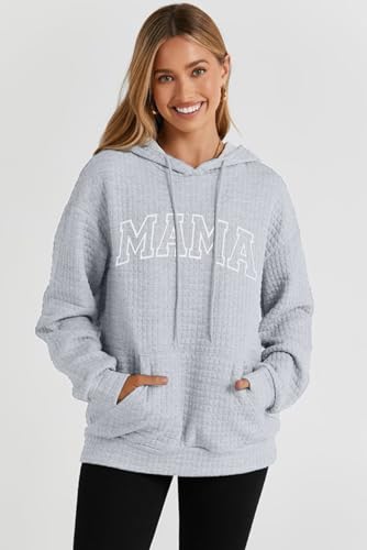 VILOVE Mama Sweatshirt Women Funny Mama Letter Print Waffle Knitted Hoodies Casual Long Sleeve Pullover Hooded Tops - Image 5
