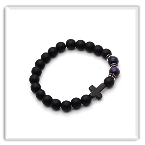 Image of Xusamss Fashion 8MM Matte Agate Beads Bracelet Cross Elastic Bracelet,7 1 /2 Wrist