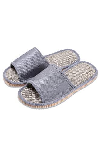 HITOFUSHI スリッパ 室内 ルームシューズ リネン 超軽量 クッション性 静音 オールシーズン EVA 亜麻 家族 カップル 来客用 おうち時間 (グレー, large)