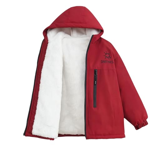 Abrigo de invierno para niños y niñas, con guata, forro polar grueso, resistente al viento, para niños y adolescentes, rojo, 9-12 años