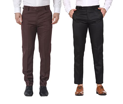 Image of MALENO Men Formal Trouser Regular Fit Solid | Soft and Breathable Pant Combo (Pack of 2)