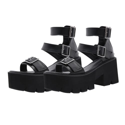 Sandales pour femmes d'été noires avec talon chunky confortable pour stabiliser la marche