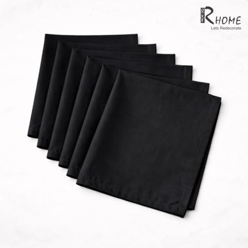 Image of R home Solid Cotton Table Napkins, Soft Cloth Napkins for Dining Table, Reusable & Washable, Ideal for Formal Dining, Cocktail Nights, Weddings, Home Bar & Table Decor (6, Black)