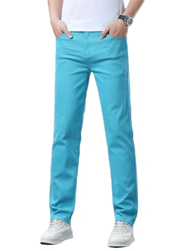 Men's Comfortable Elastic Fitted Straight Denim Trousers Korean Casual Pants