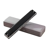 Mundharmonika 2024 Neue Tonart C-Mundharmonika diatonische Doppeltremolo-Mundharmonikas für Anfänger mit Hartschalenkoffer für Musikinstrumente Verkauf 24 Löcher(Black)