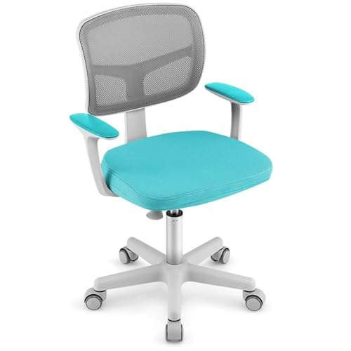 Image of Pemberly Row Kids Study Chair, Adjustable Height 31.5 inch-36 inch, Green, Ergonomic Design with Lumbar Support, Mesh Back, Auto Brake Casters, 360-Degree Swivel, Comfortable Seat for Children's Workspace