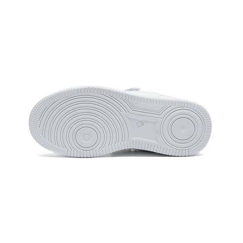 Kids White Sneakers with Hook and Loop Straps, Perforated Design, Casual Athletic School Shoes4