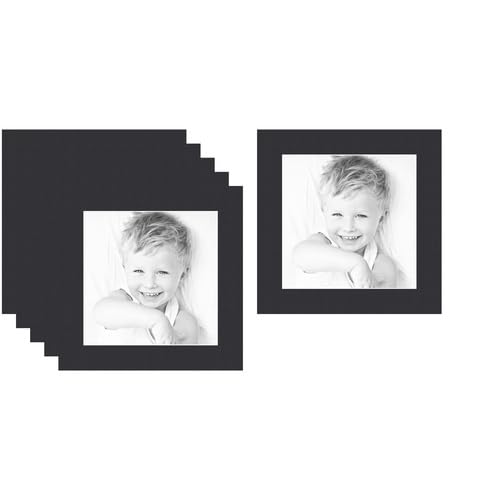 9x9 Smooth Black/Black Custom Mat for Picture Frame with 5x5 Opening Size (Mat Only, Frame NOT Included) - 6 Pack