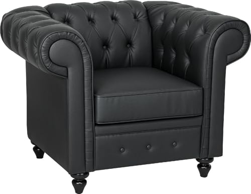 DecHome - Poltrona Vintage Retrò Stile Chesterfield in Ecopelle con Braccioli 105x86x79 cm colore Nero