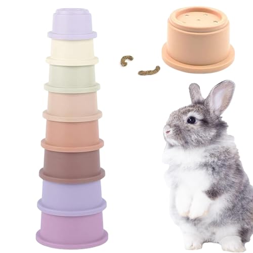 Yiohejy Lot de 8 gobelets empilables en Forme de Lapin, Jouets interactifs pour Cacher la Nourriture, 8 pièces de Tailles différentes, favorisant la Digestion, pour Les Lapins et Les Petits Animaux