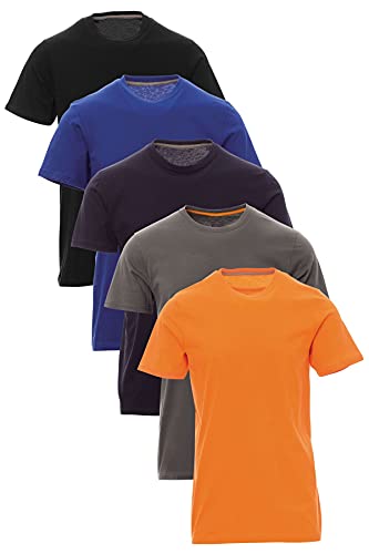 Mivaro Herren T-Shirt Set 5er Pack Basic Shirt Kurzarm atmungsaktiv, Größe:4XL, Farbe:5er Pack Schwarz/Blau/Dunkelblau/Anthrazit/Orange