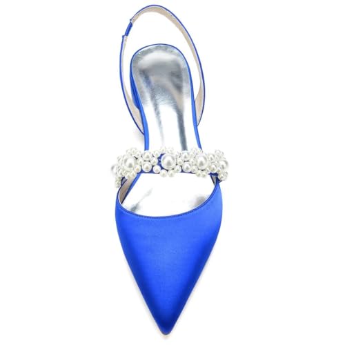 Satin Pearls Wedding Shoes for Bride Flat Pointed Toe Women Slingback Flats3