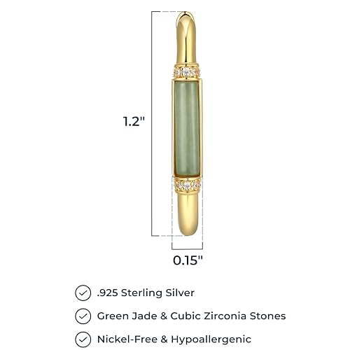 .925 Sterling Silver 14K Yellow Gold Plated Hoop Earrings for Women with Cubic Zirconia - Hypoallergenic and Lightweight Genuine Jade Gemstones Gold Hoops Jewelry for Her3