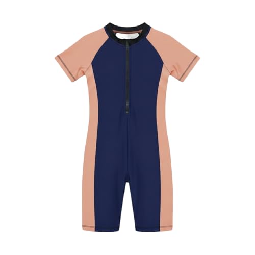 Image of A.T.U.N. (ALL THINGS UBER NICE) Girls One Piece Swimsuit with Front Zip Closure | Half Sleeve Athletic Swimwear with Knee Length Fit | Comfortable Pool and Beach Swimming Costume for Kids