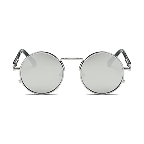 KANCK Vintage Retro Polarized Steampunk Sunglasses Fashion Metal Round Mirrored Eyewear Men Circle Sun Glasses UV400 (Lenses Color : Silver F silver) Cover