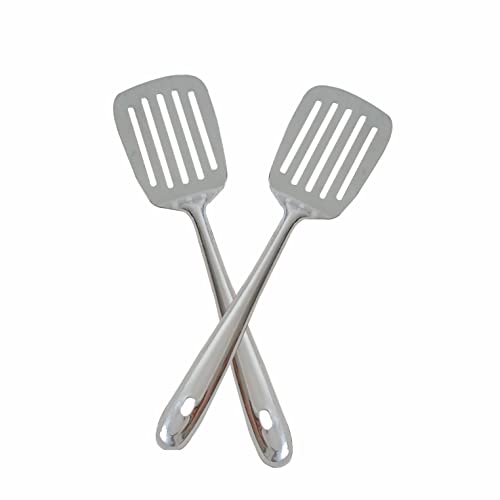 SUL Stainless Steel Slotted Turner Spatula, Fish Slice for Non Stick Pans, Strong and Durable Kitchen Spatula & Turners for Cooking Flipping Pressing Fish Eggs Pancakes (2)