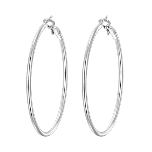 Image of 4 Pairs Silver Gold Hoop Earrings for Women | 14K Gold Plated Hoop Earrings Set Hypoallergenic Earring Lightweight Dangle Earrings Set