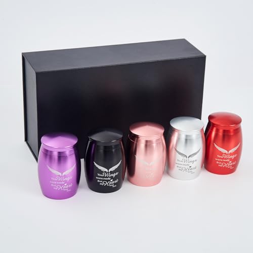 Image of Set of 5 Small Keepsake Cremation Urns for Human Ashes with Case | 2.7 inch Mini Cremation Urns for Human Ashes Adult Male or Female,Share Urn with Family & Friends Tiny Urns Memorial Ashes Holder