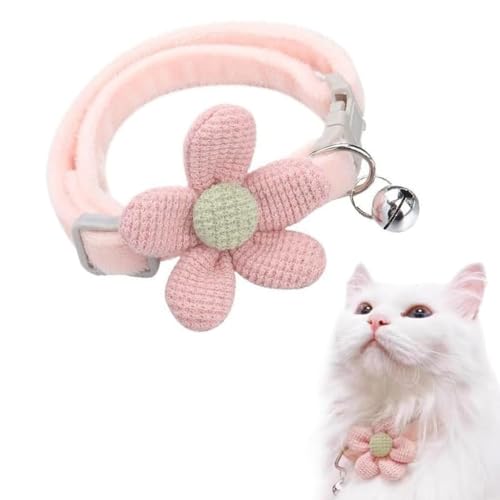 Image of HASTHIP Cat Belt, Cat Collar with Bell, Pink Flower Cat Collar Soft & Comfortable Cute Pet Collar Silver Cat Bell Adjustable Cat Neck Belt