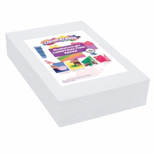 Colorations 12 x 18 Mediumweight White Construction Paper - 500 Sheets Bulk Pack Art Paper Arts and Crafts School Supplies Drawing Coloring Painting 3D Art