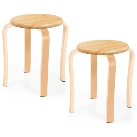 Wood Stools, Set of 2 Wooden Stackable Stool Extra Seating for Kids, Guests, Portable Round 16.5-Inch, Counter Height Stools for Living Room, Backyard, Classroom, Kitchen, Pland Stand, Apartment Cover
