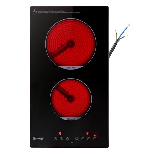 Topwish vitroceramica 2 fuegos, vitroceramica, placa vitroceramica, vitrocerámica 30cm con cierre a prueba de niños, control táctil, indicador de calor residual, temporizador