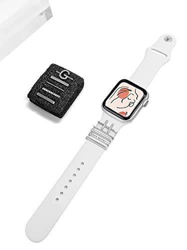 Image of 5Pcs Charms for Apple Watch band 41mm 45mm 40mm 44mm 38mm 42mm 46mm 49mm Women,Diamond+Metal Jewelry Decorative Ring For iWatch series 11 10 9 8 7 6 5 4 se 3 /2,Galaxy watch 7 /6 /5 /4,Strap Accessories
