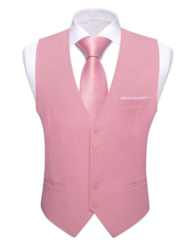 Barry.Wang Mens Formal Suit Vest Striped Casual V-neck Slim Fit Solid Color Waistcoat for Wedding Party Tuxedo2