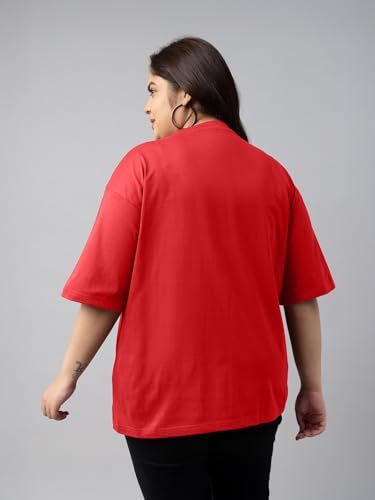 Image of JUNEBERRY 100% Pure Cotton Oversized Baggy Fit Cool Front Chest Graphic Printed Half Sleeve Plus Size T-Shirt for Women & Girls (Sizes: 2XL to 5XL)