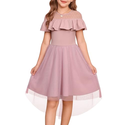 GRACE KARIN Vestido de fiesta de malla para niñas, vestido de fiesta de boda, vestido de línea A con volantes, Rosa., 8 años
