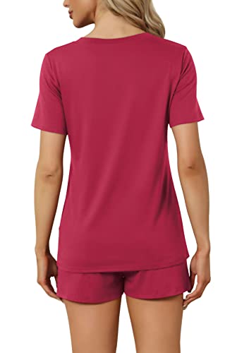 Image of RUBZOOF Women's Short Sleeve Pajama Sets with Pockets Casual V Neck 2 Piece Lounge Sets S-3XL