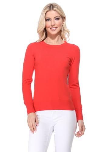Image of YEMAK Women's Knit Sweater Pullover - Long Sleeve Crewneck Basic Classic Casual Knitted Soft Lightweight T-Shirt Top