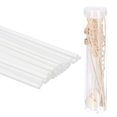 uxcell 43Pcs Reed Diffuser Sticks Set, Fiber Fragrance Flower Reed Diffuser Replacement Refill Sticks Flower Decor with Plastic Bottle for Home, Office (White)