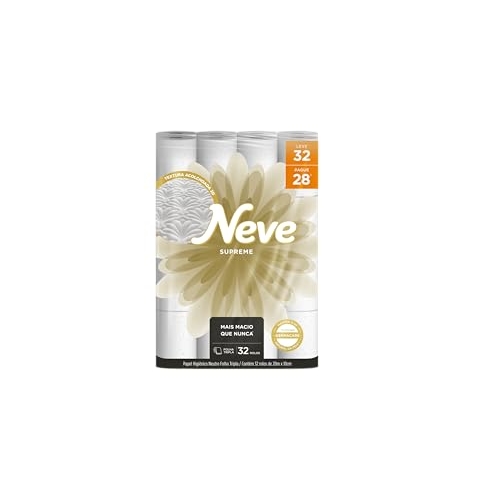 Neve Papel Higiênico Supreme Folha Tripla, 20m, Leve 32 Pague 28 Rolos Neve Papel Higiênico Supreme Folha Tripla, 20m, Leve 32 Pague 28 Rolos