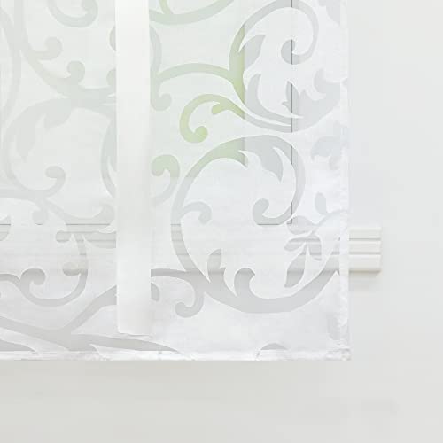 CORLIF Roman Blind with Drawstring Curtains Kitchen Burnout Transparent Curtains Modern Short Window Curtain with Vine Pattern White W x H 60 x 140 cm 1 Piece - Image 2