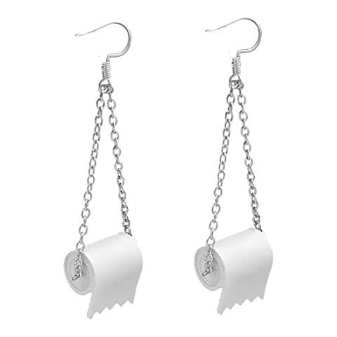 Meimimix Funny Roll Toilet Paper Silver Earrings Drop Dangle Ear Hook for Women Jewelry Creative Statement Cover