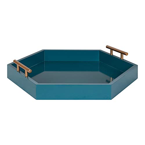 Kate and Laurel Lipton Modern Hexagon Tray, 18 x 18, Teal, Midcentury Decorative Serving Tray for Storage and Display